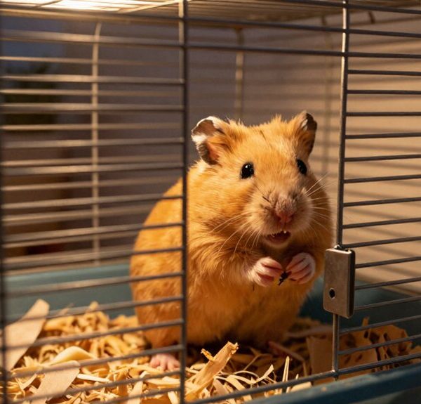 hamster climbing and biting cage