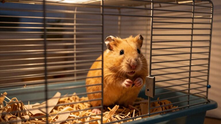 hamster climbing and biting cage