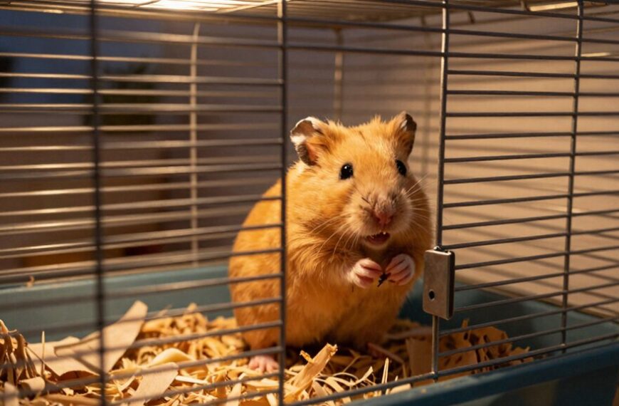 hamster climbing and biting cage