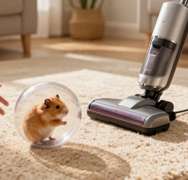 vacuuming with hamster present